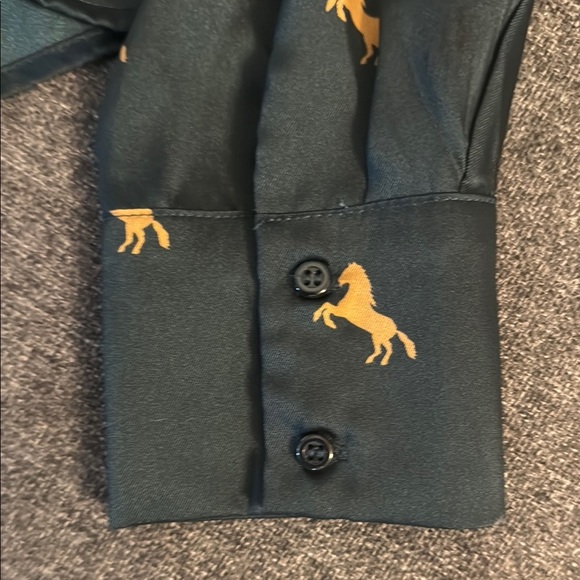 Forever 21 Satin texture Dark Green Blouse Gold colour Horse Print - Picture 4 of 5